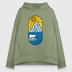 Толстовка оверсайз женская Мишка на льдине, цвет: авокадо