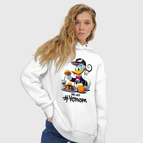 Женское худи оверсайз Venom-Duck and fastfood / Белый – фото 3