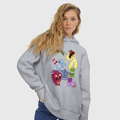 Женское худи оверсайз Happy three friends - carousel / Меланж – фото 3