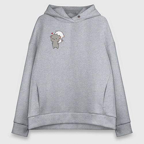 Женское худи оверсайз Белый котик на спине у серого для пары / Меланж – фото 1