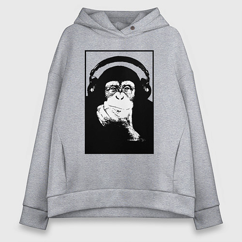 Женское худи оверсайз Monkey in the headphones / Меланж – фото 1