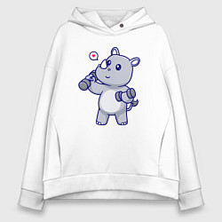 Толстовка оверсайз женская Фитнес носорог, цвет: белый