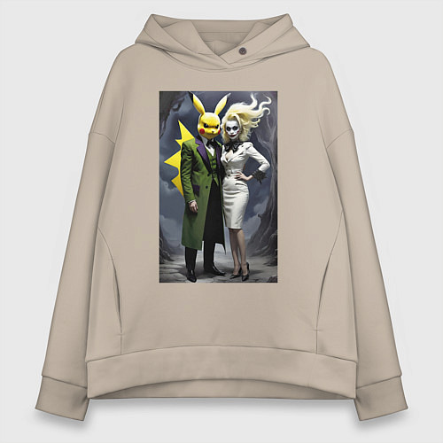 Женское худи оверсайз Ведьма жена Пикачу - нейроарт фантазия / Миндальный – фото 1