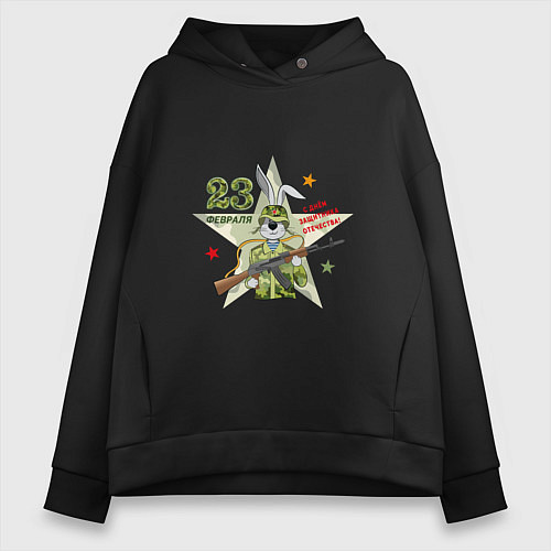 Женское худи оверсайз Заяц с автоматом / Черный – фото 1