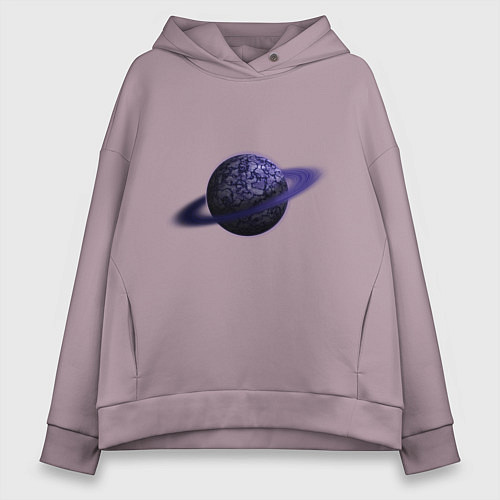 Женское худи оверсайз Планета арт, синяя с кольцом / Сиреневый – фото 1