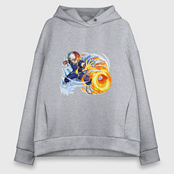 Толстовка оверсайз женская Моя геройская академия Шото Тодороки лед и пламя, цвет: меланж