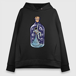 Толстовка оверсайз женская Космонавт в бутылке, цвет: черный