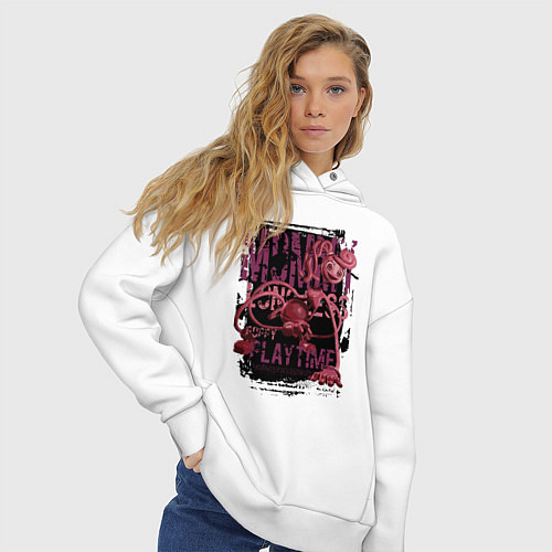 Женское худи оверсайз Мамочка длинные ноги из Poppy Playtime / Белый – фото 3