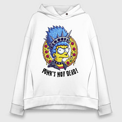 Толстовка оверсайз женская Мардж Симпсон на фоне пиццы - панк жив, цвет: белый