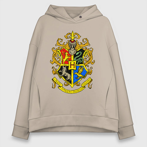 Женское худи оверсайз Хогвартс - герб / Миндальный – фото 1