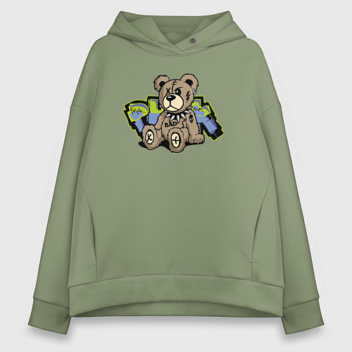 Женское худи оверсайз Плюшевый панк медведь - bad / Авокадо – фото 1