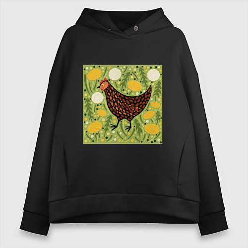 Женское худи оверсайз Курочка ряба / Черный – фото 1