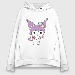 Толстовка оверсайз женская Куроми с цветочками, цвет: белый