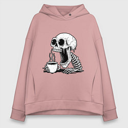 Толстовка оверсайз женская Skeleton with coffee, цвет: пыльно-розовый