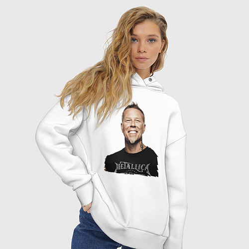 Женское худи оверсайз James Alan Hetfield - Metallica leader / Белый – фото 3