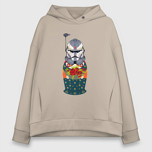 Женское худи оверсайз Матрешка шлем штурмовика / Миндальный – фото 1