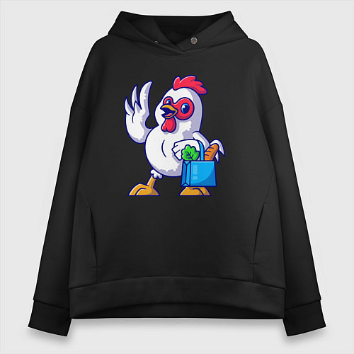 Женское худи оверсайз Петушок с продуктами / Черный – фото 1