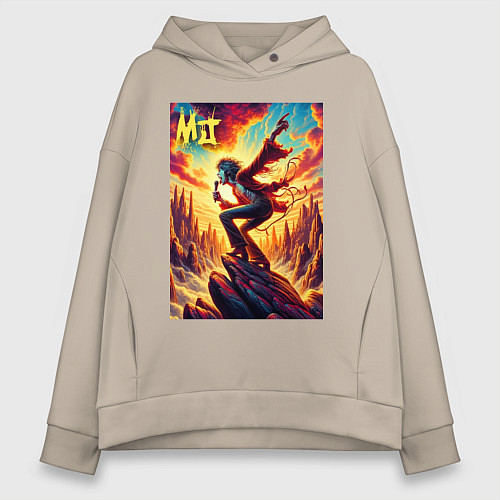 Женское худи оверсайз Mick Jagger -mountain fantasy / Миндальный – фото 1