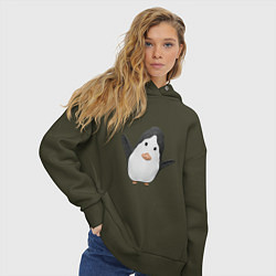 Толстовка оверсайз женская Cartoon penguin, цвет: хаки — фото 2