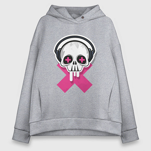 Женское худи оверсайз Череп в наушниках / Меланж – фото 1