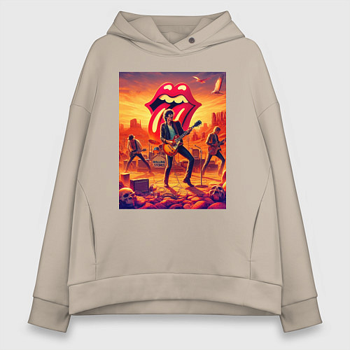 Женское худи оверсайз Rolling Stones - outdoor performance / Миндальный – фото 1