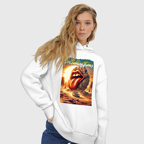 Женское худи оверсайз Rolling Stones - stylization of the logo / Белый – фото 3