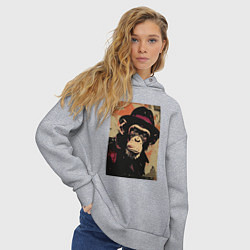 Толстовка оверсайз женская Обезьянка детектив в шляпе, цвет: меланж — фото 2