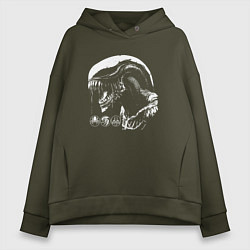 Толстовка оверсайз женская Ксеноморф с тремя значками, цвет: хаки