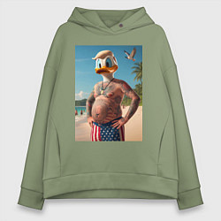 Толстовка оверсайз женская Donald Duck-Trump on a Florida beach, цвет: авокадо