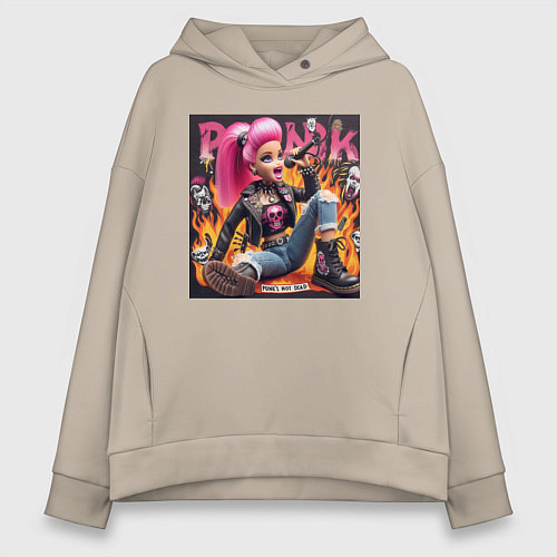 Женское худи оверсайз Barbie singer - punks not dead / Миндальный – фото 1