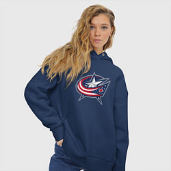 Толстовка оверсайз женская Columbus blue jackets - hockey team - emblem, цвет: тёмно-синий — фото 2