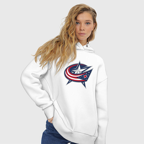 Женское худи оверсайз Columbus blue jackets - hockey team - emblem / Белый – фото 3