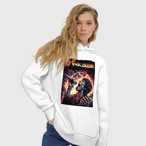 Женское худи оверсайз Rolling Stones singer Mick Jagger / Белый – фото 3