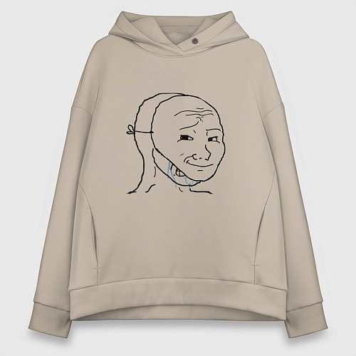Женское худи оверсайз Плачущий в маске мем / Миндальный – фото 1