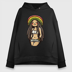 Толстовка оверсайз женская Smile jamaica girl, цвет: черный