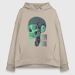 Толстовка оверсайз женская Скелет киборг в стиле VHS, цвет: миндальный