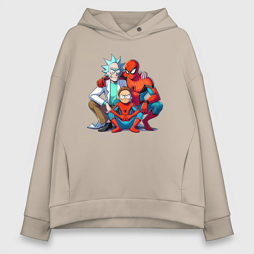 Женское худи оверсайз Spider-Man is Rick and Mortys friend / Миндальный – фото 1