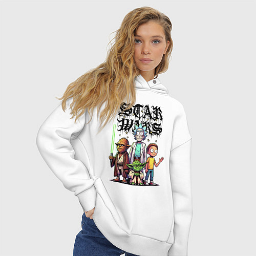 Женское худи оверсайз Yoda and Chewbacca are friends of Rick and Morty - / Белый – фото 3
