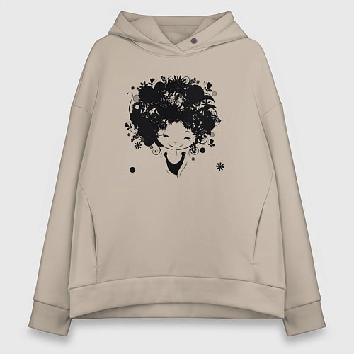 Женское худи оверсайз Девочка весна / Миндальный – фото 1