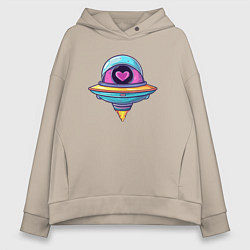 Толстовка оверсайз женская Инопланетная тарелка с сердечком, цвет: миндальный