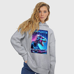 Толстовка оверсайз женская Tyrannosaurus is esports player - neon glow, цвет: меланж — фото 2