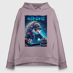 Толстовка оверсайз женская Дикобраз командный игрок - неоновое свечение, цвет: сиреневый