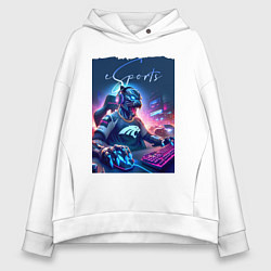 Толстовка оверсайз женская Cyber panther is esports player - neon glow, цвет: белый