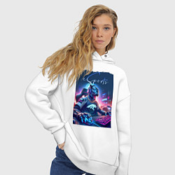 Толстовка оверсайз женская Cyber panther is esports player - neon glow, цвет: белый — фото 2