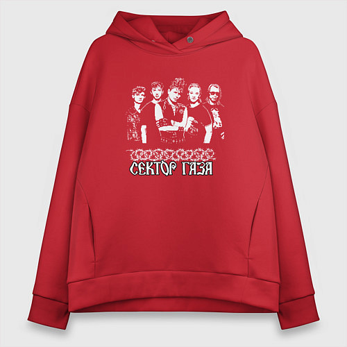 Женское худи оверсайз Сектор газа пиксельный белый портрет / Красный – фото 1
