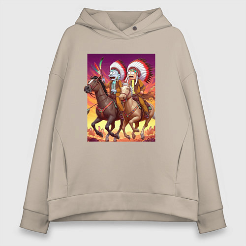 Женское худи оверсайз Индейцы Рик и Морти скачут на лошадях / Миндальный – фото 1