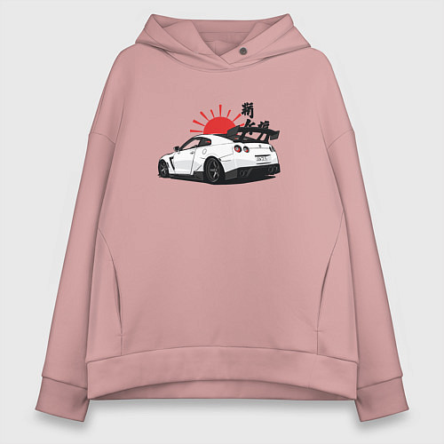 Женское худи оверсайз Авто и иероглифы / Пыльно-розовый – фото 1