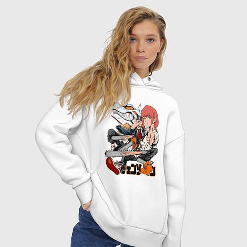 Женское худи оверсайз Человек-бензопила Денджи Аки Пауэр Макима / Белый – фото 3