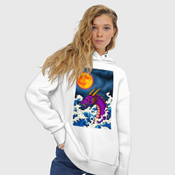 Толстовка оверсайз женская Японский фиолетовый дракон, цвет: белый — фото 2