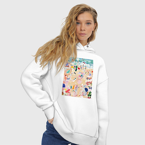 Женское худи оверсайз Абстрактная картина пляжа / Белый – фото 3